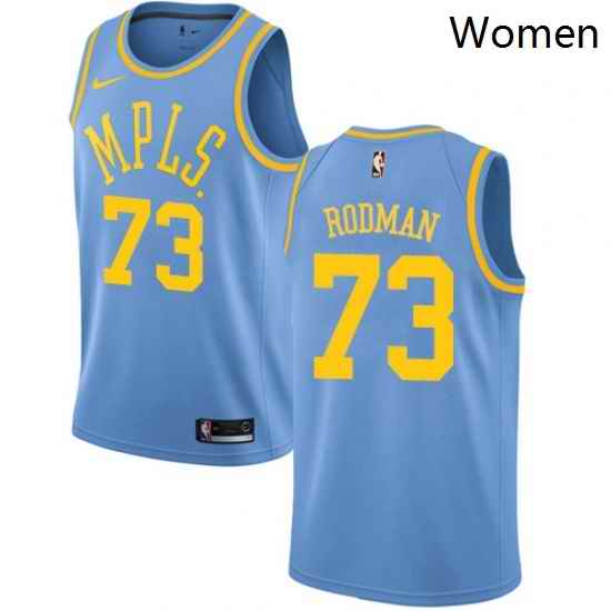 Womens Nike Los Angeles Lakers 73 Dennis Rodman Swingman Blue Hardwood Classics NBA Jersey